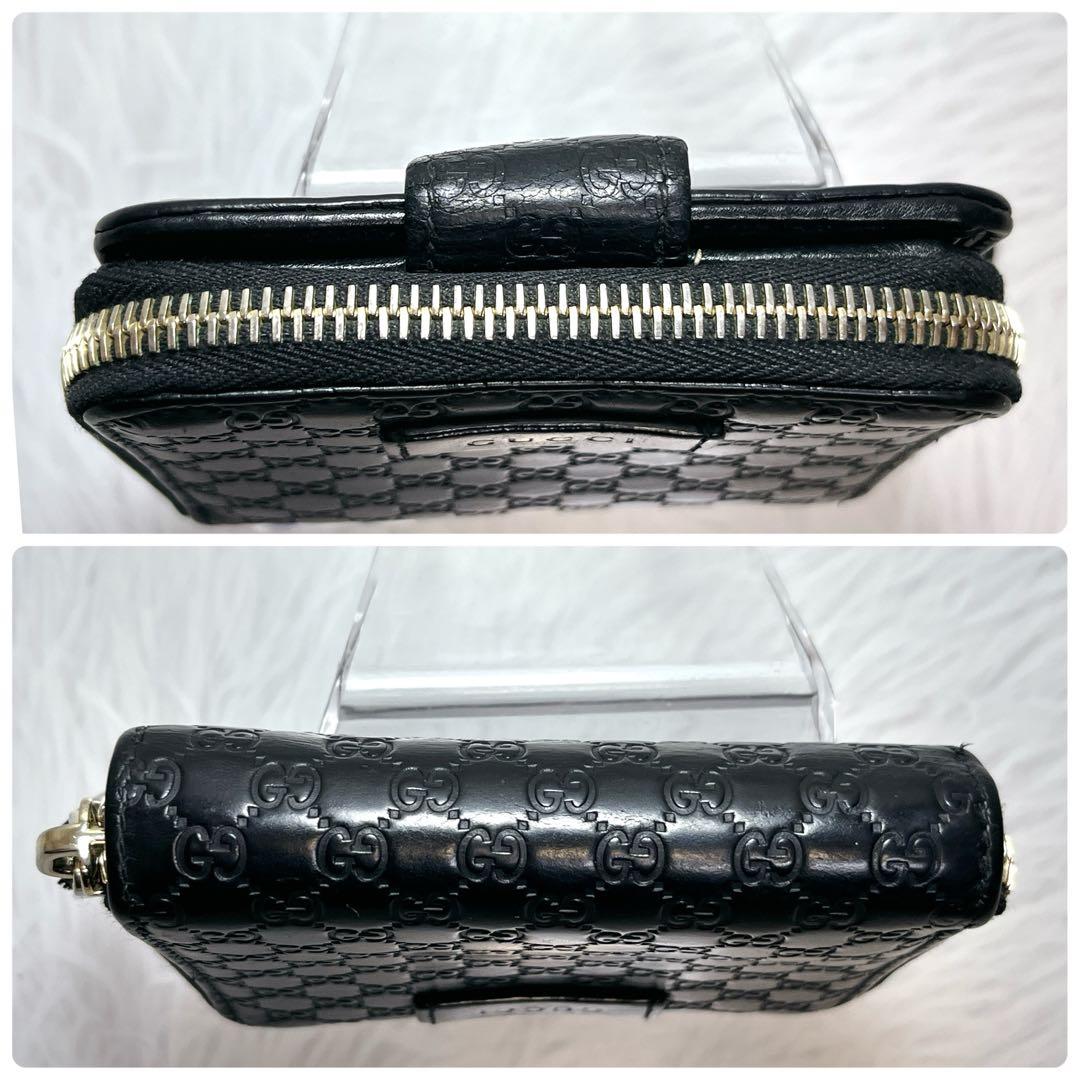 極美品 GUCCI マイクロGG シマ 2つ折り財布 レザー ラウンドジップ 黒
