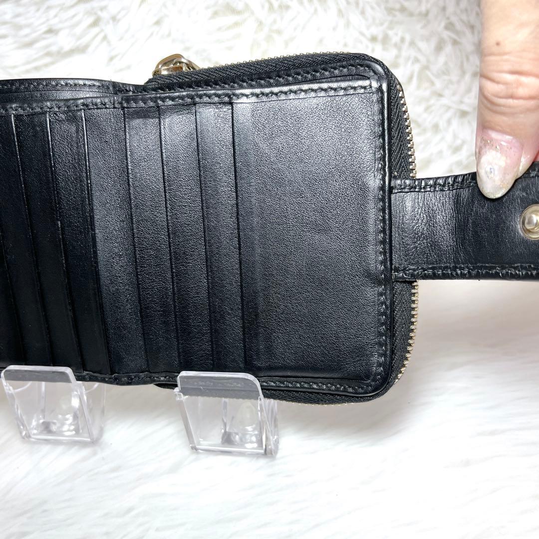 極美品 GUCCI マイクロGG シマ 2つ折り財布 レザー ラウンドジップ 黒