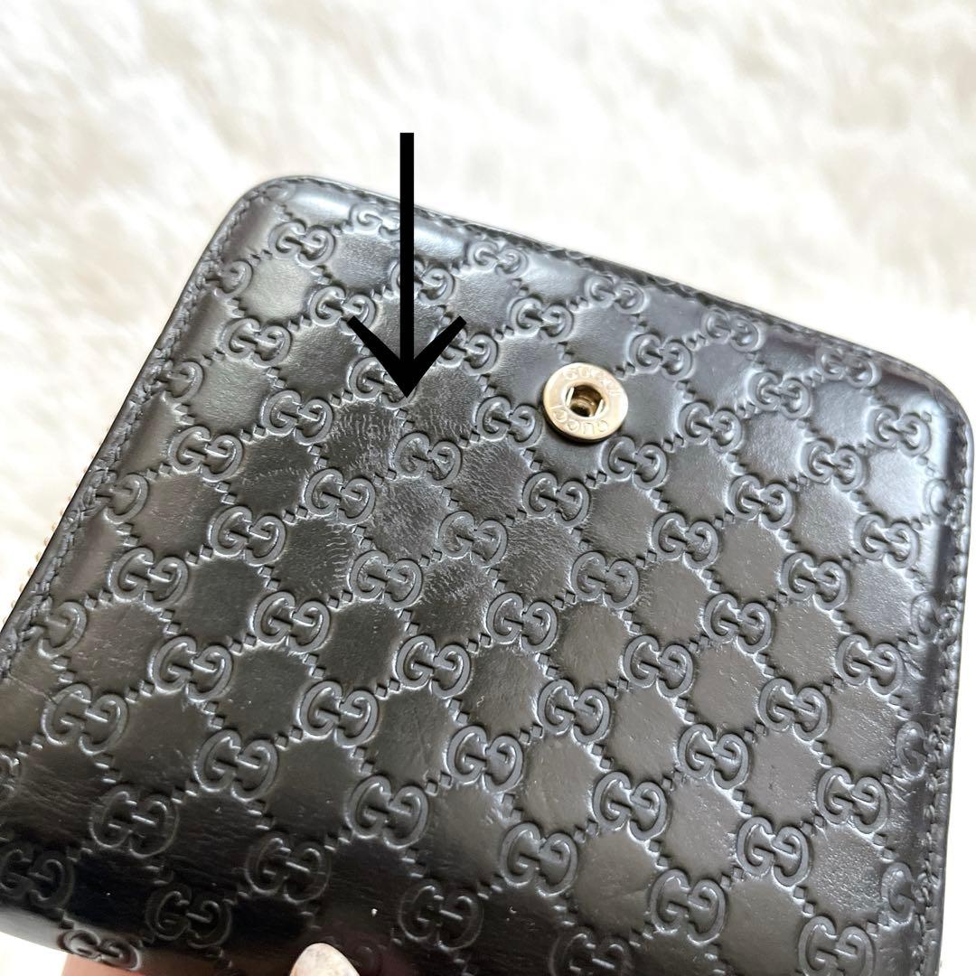 極美品 GUCCI マイクロGG シマ 2つ折り財布 レザー ラウンドジップ 黒