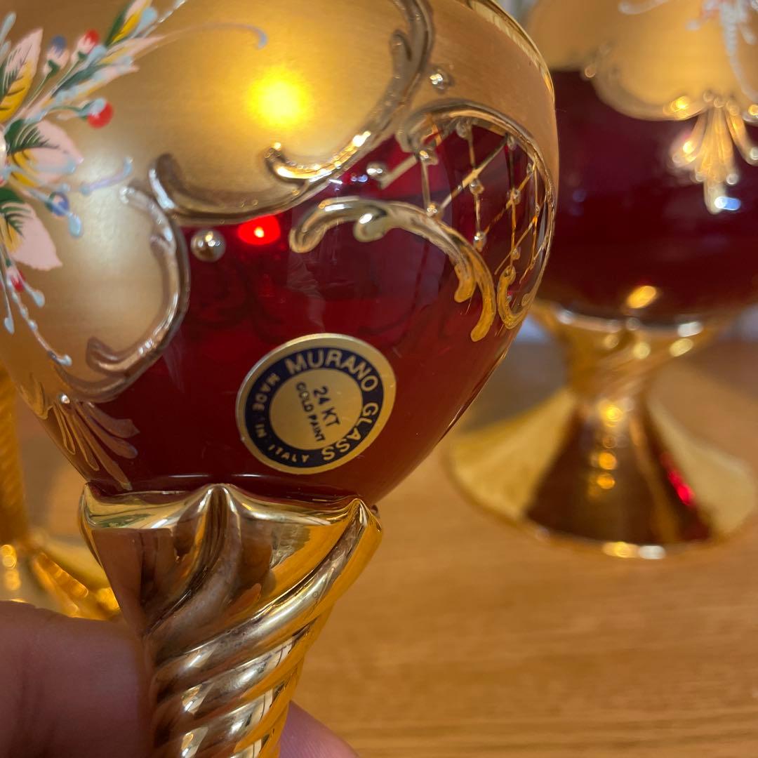 Murano Glass 赤金 デキャンタとグラスセット