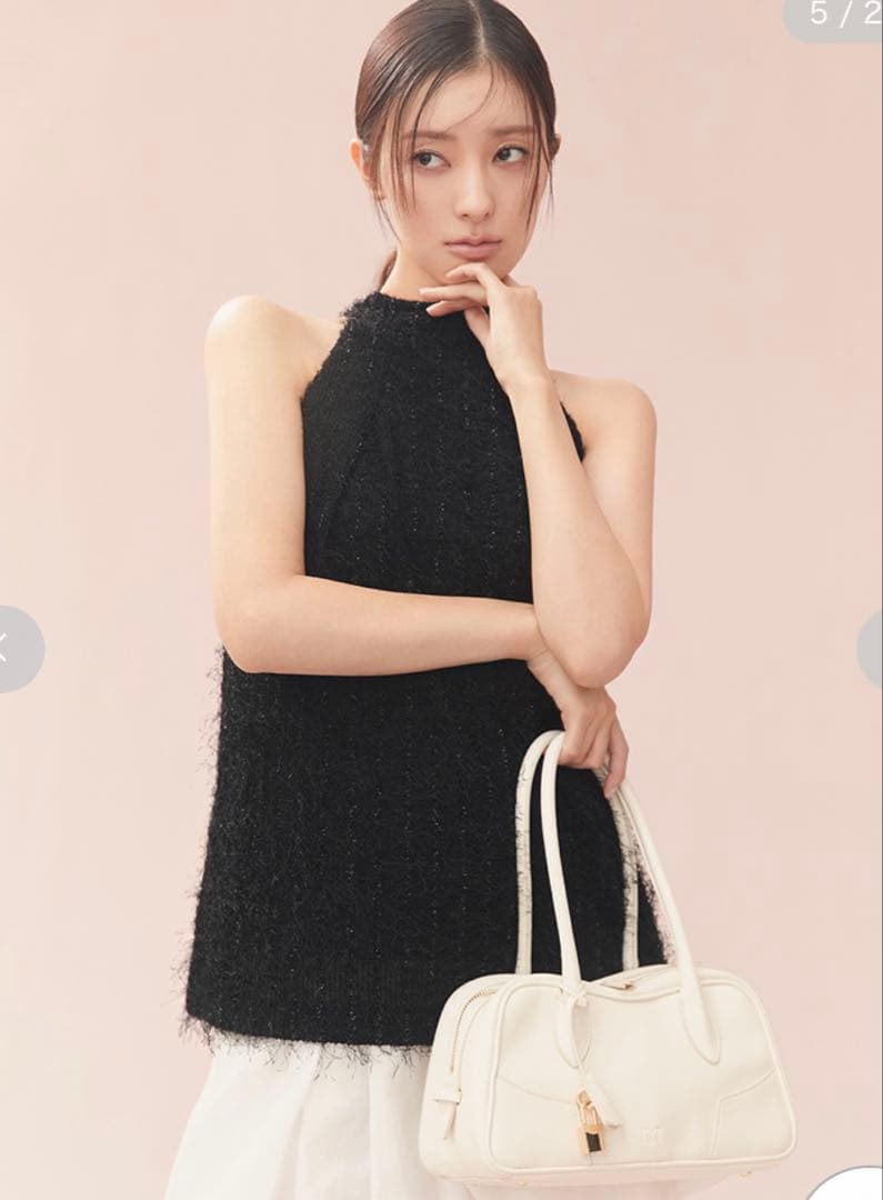 【FRAY I.D】フリンジジャガードホルタートップス　ブラック　BLK