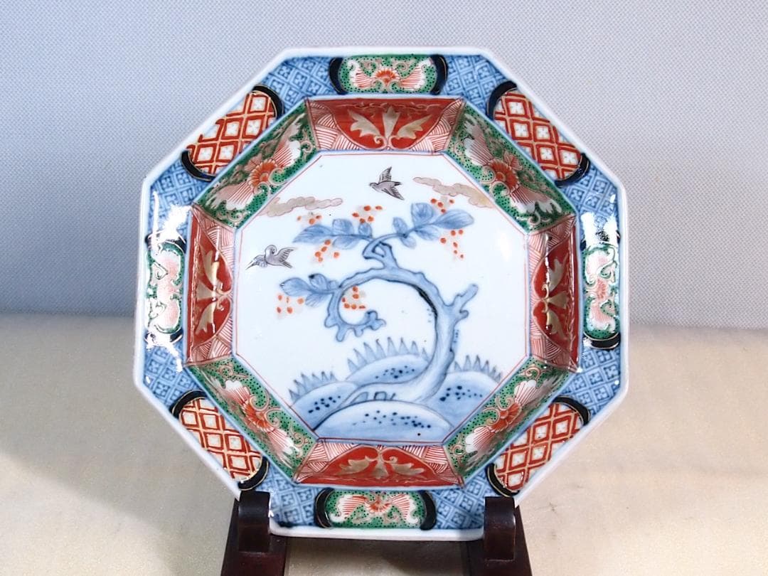 【美品】伊萬里/伊万里/有田焼 七五 八角鉢/八角皿＆小鉢5客 花鳥文 食器磁器