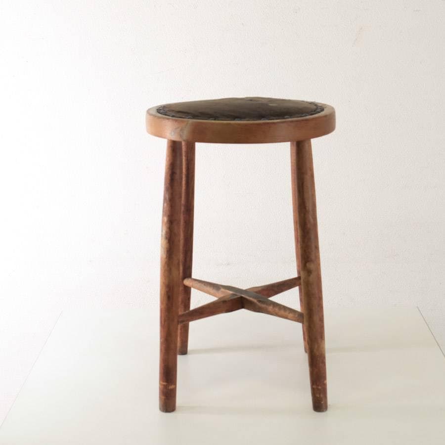 布座面のスツール 古家具 丸椅子 ラウンドスツール 美術室の椅子