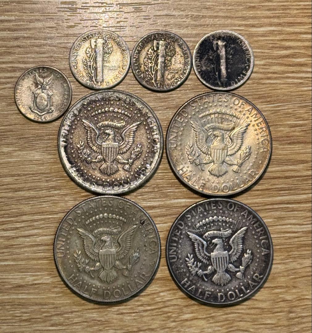 1964-1968 アメリカ 50セント銀貨 4枚 10セント 3枚 おまけ付