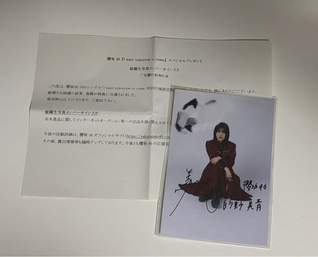 櫻坂46 的野美青 IWTC 秘蔵生写真 直筆 サイン入り おまけ付き