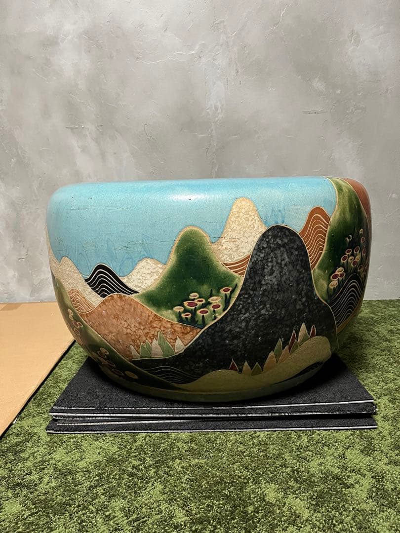 絵柄　火鉢　大型　風景　かめ　陶器