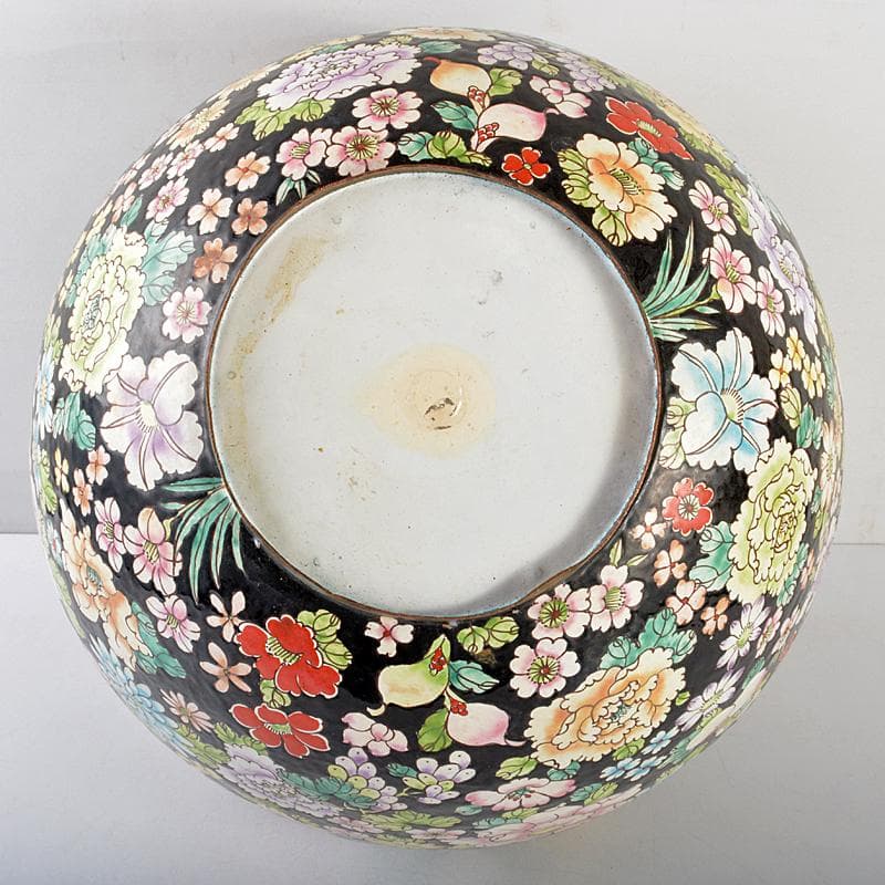 中国　古七宝琺瑯彩　百花文様　蓋壷　大茶壷　重さ約3.8kg　F　R5644B