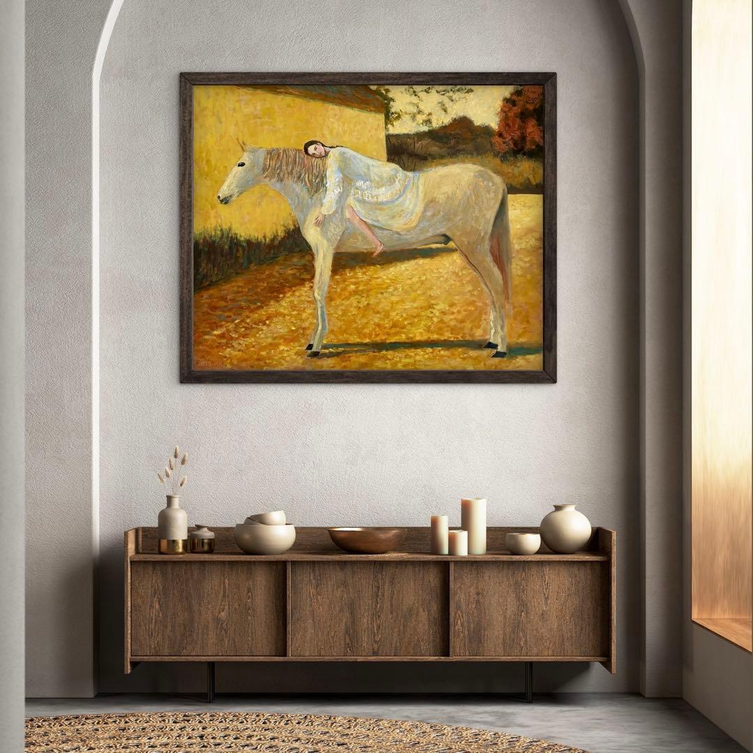 白馬と女性 F25 絵画 油彩画 風景画 人物画