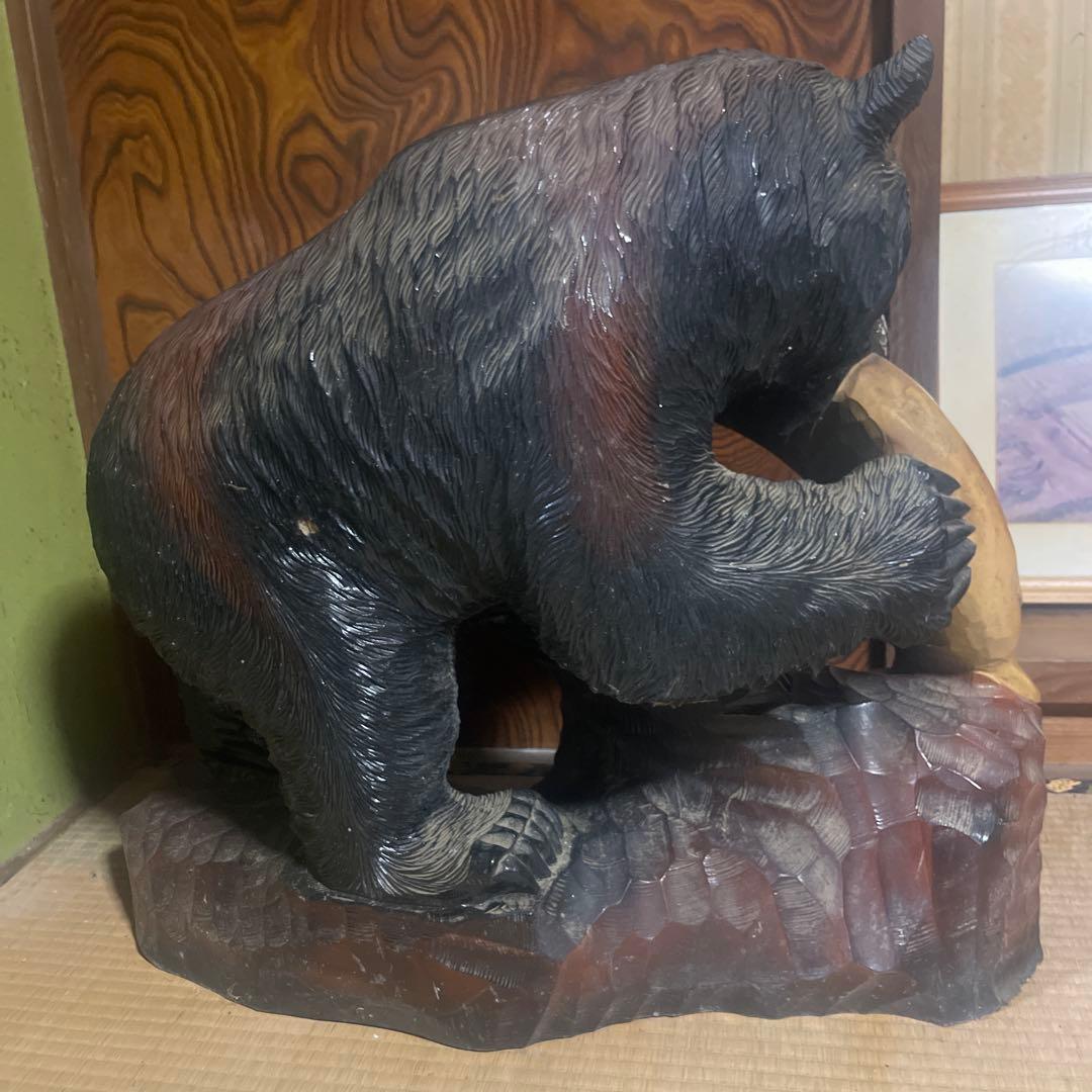 【配送日要相談】熊の木彫りの彫刻　約 70cm×80cm 約30kg前後　特大