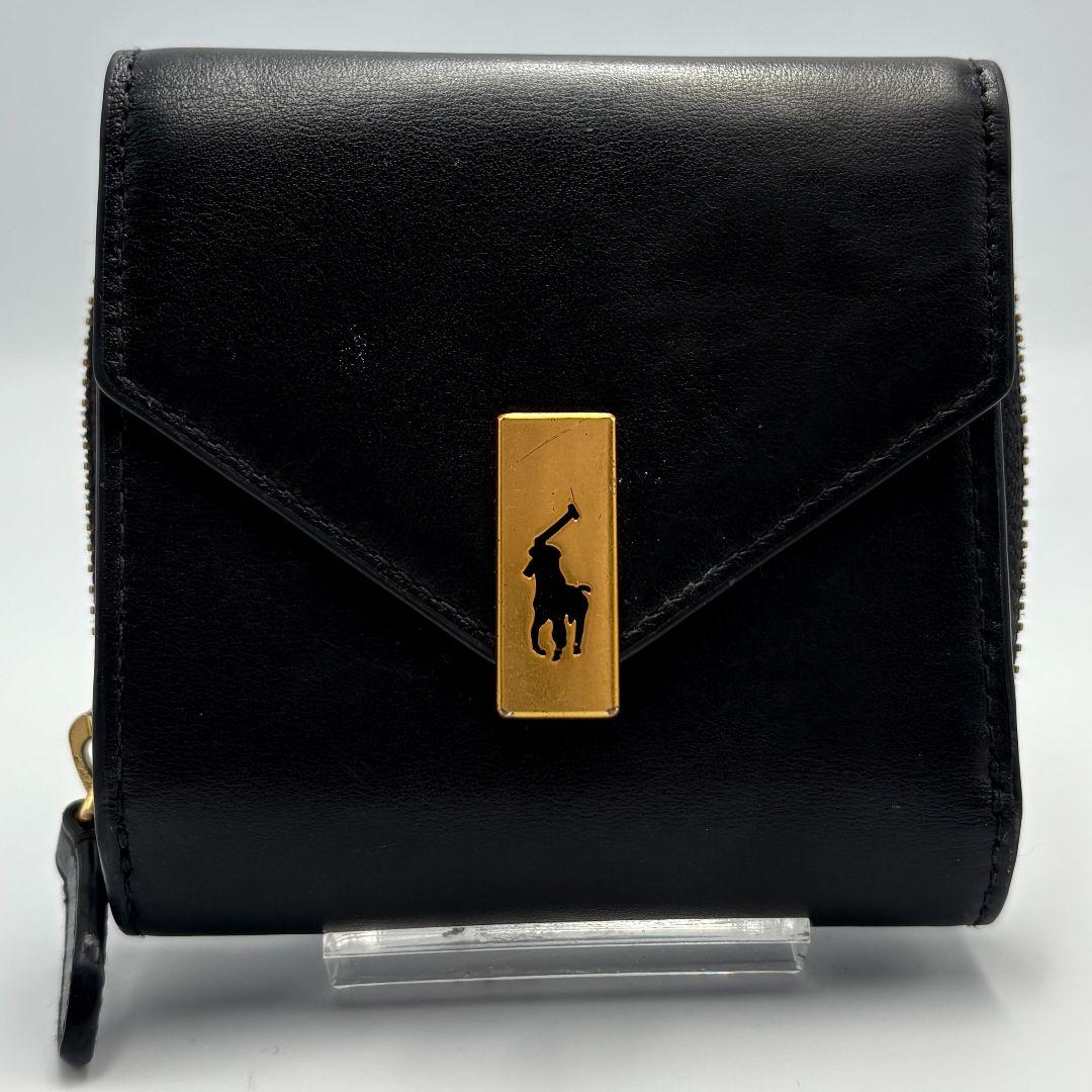 ポロラルフローレン レザー コンパクトウォレット 2つ折り財布 ゴールド金具