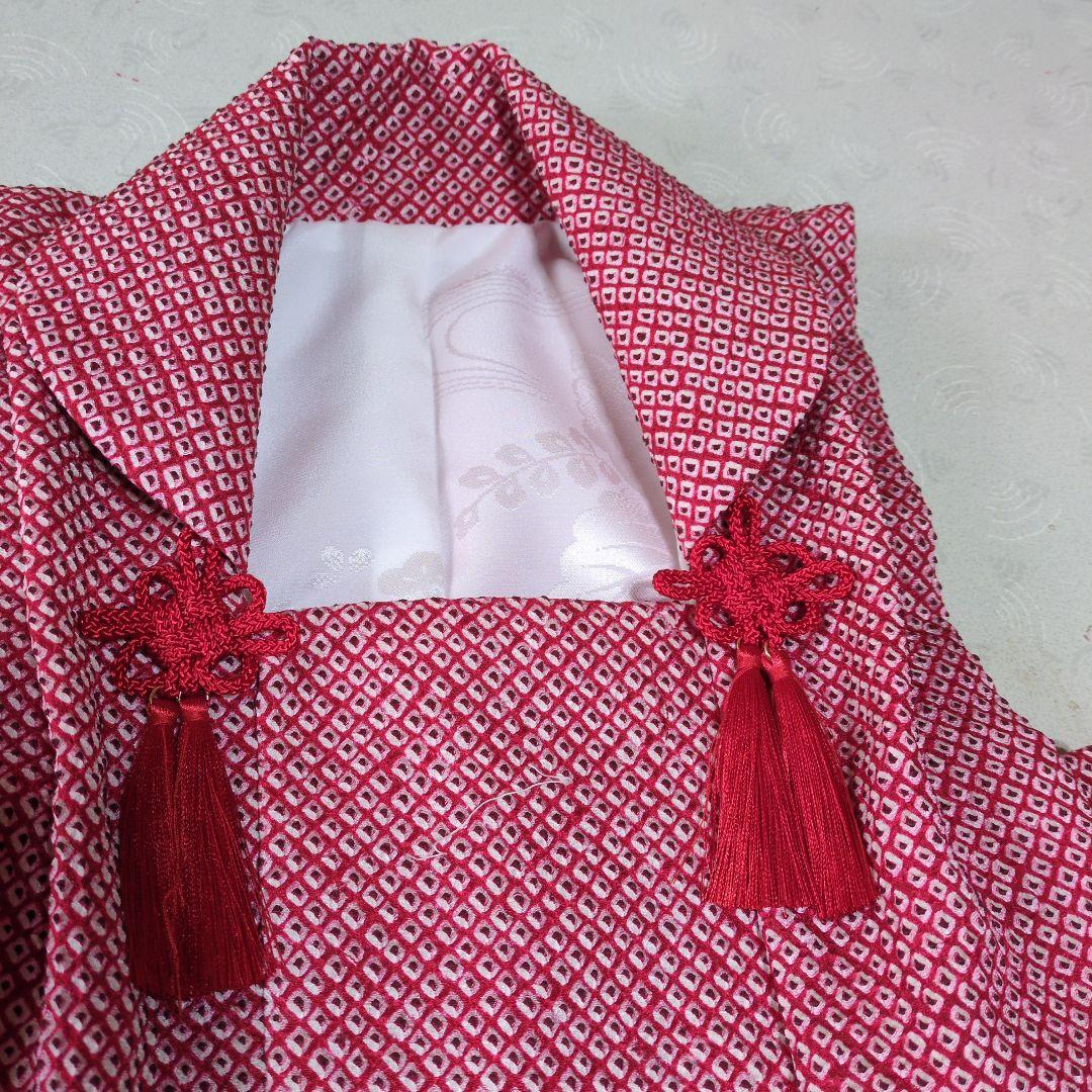 七五三３歳正絹総絞り手縫いの被布赤色（中綿無し）