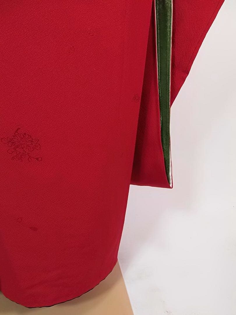 【山本寛斎デザイン】紅赤色＊色無地振袖＊上品地紋×華やぎモダン／個性派の一枚