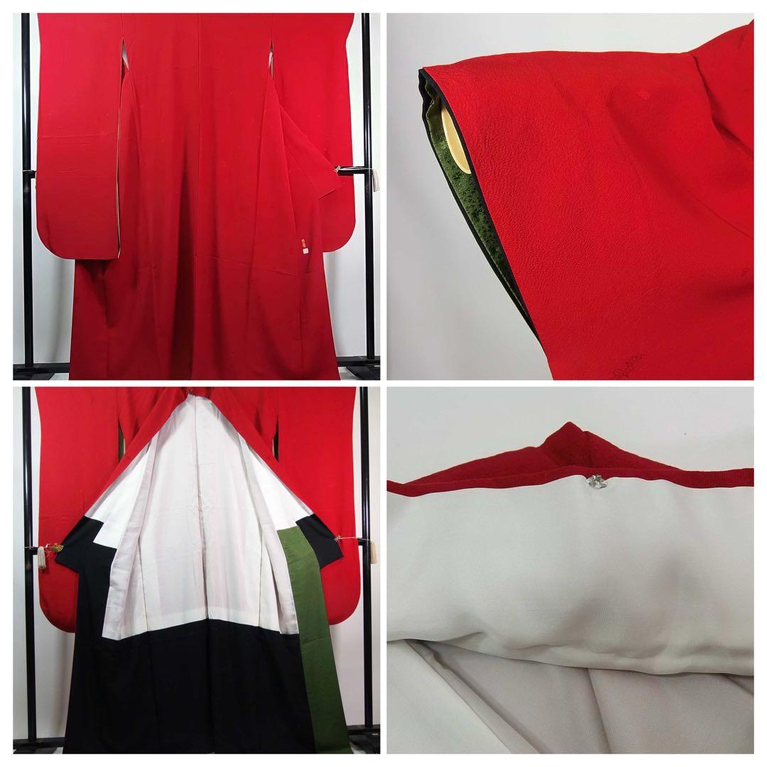 【山本寛斎デザイン】紅赤色＊色無地振袖＊上品地紋×華やぎモダン／個性派の一枚