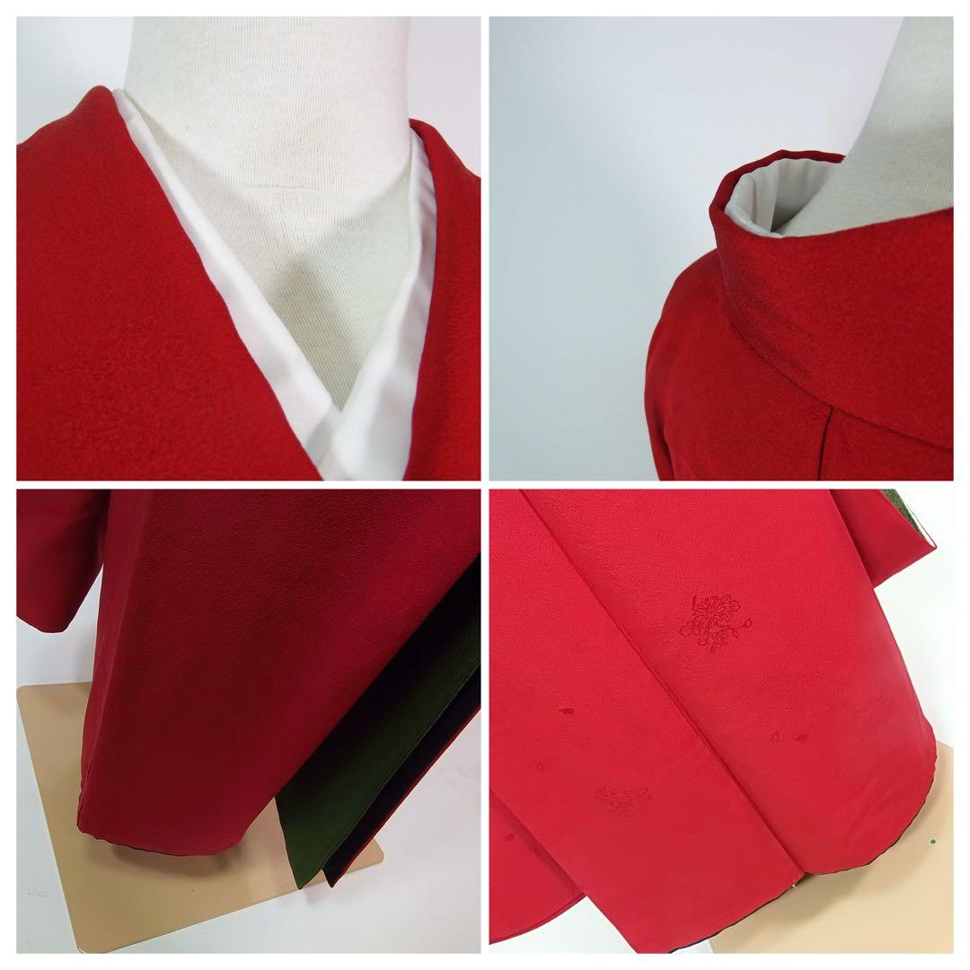 【山本寛斎デザイン】紅赤色＊色無地振袖＊上品地紋×華やぎモダン／個性派の一枚