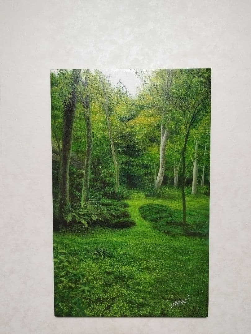 油絵原画 京都の苔庭（祇王寺）サイズM10 写実画
