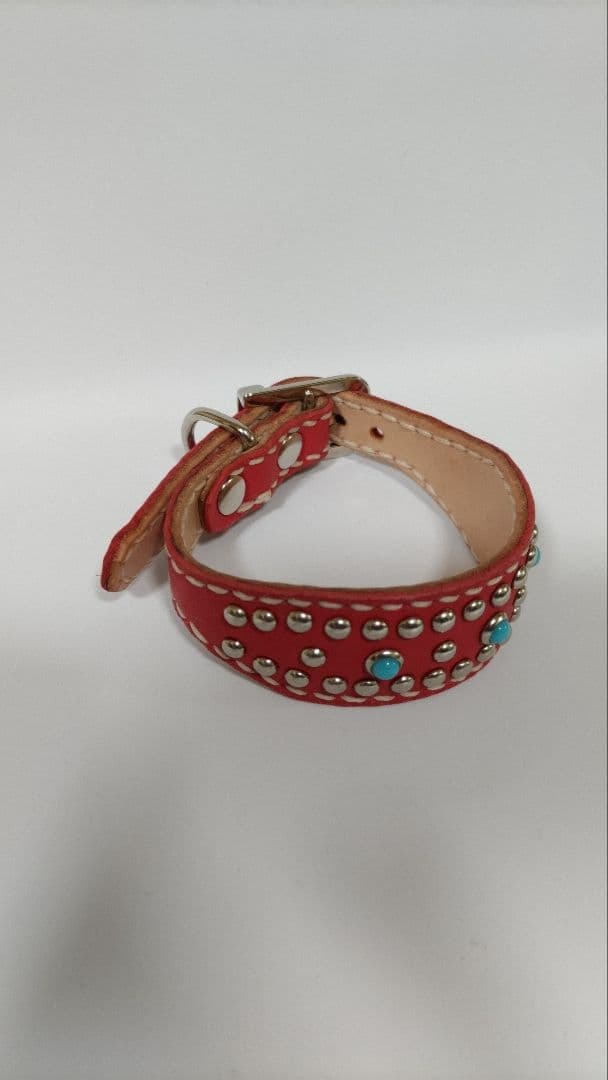 レザー首輪　革　革首輪　ハンドメイド　イタリアングレーハウンド　レザー　赤