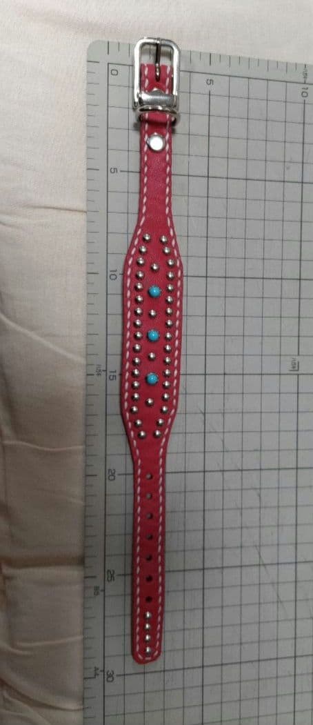 レザー首輪　革　革首輪　ハンドメイド　イタリアングレーハウンド　レザー　赤