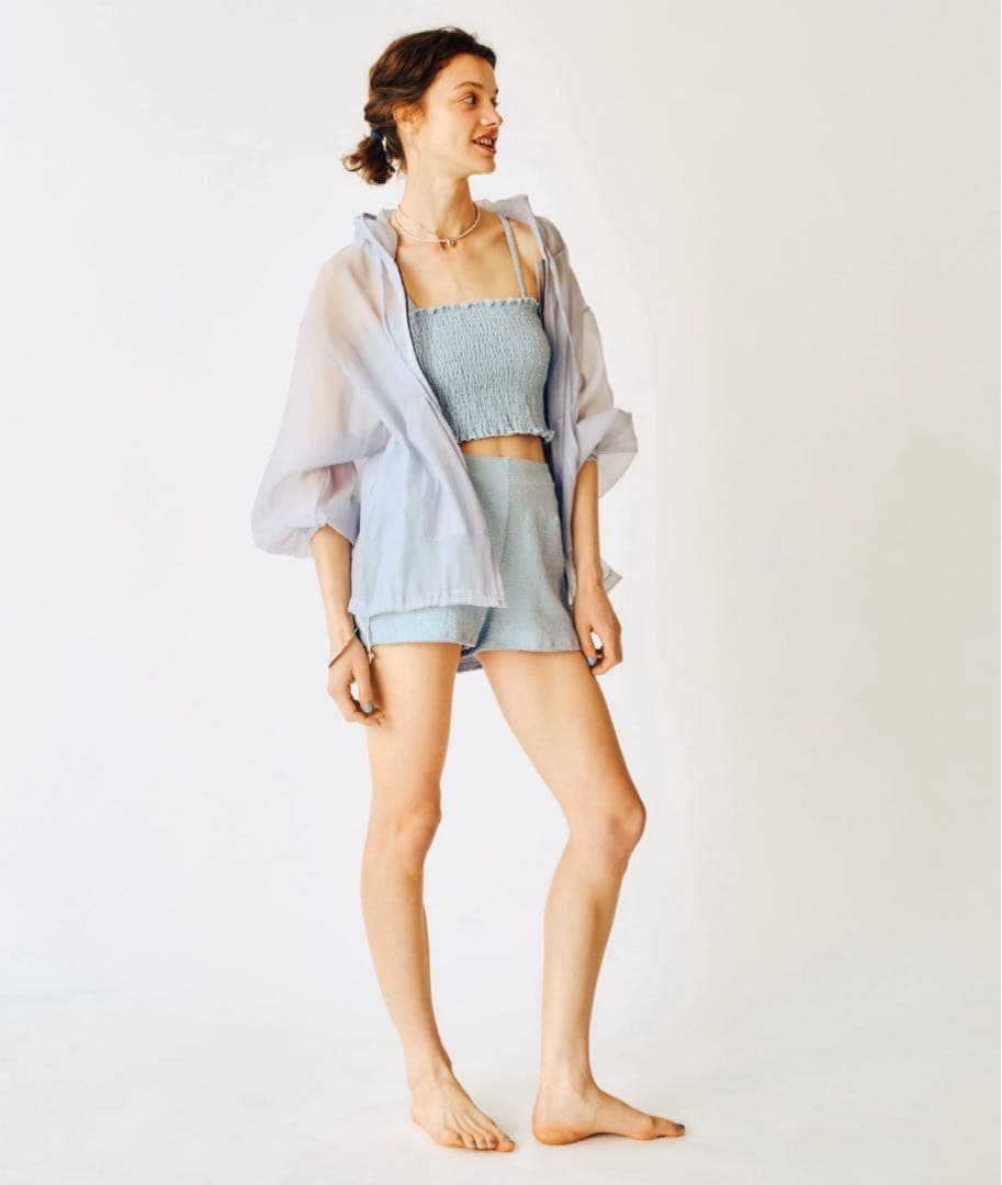 【mystic】シアーパーカー付き水着4点セット ブルーSサイズ【完売品】