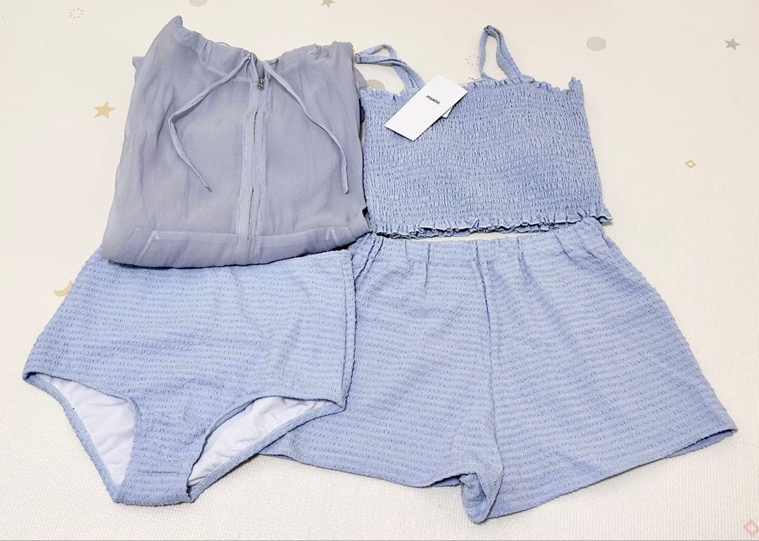 【mystic】シアーパーカー付き水着4点セット ブルーSサイズ【完売品】