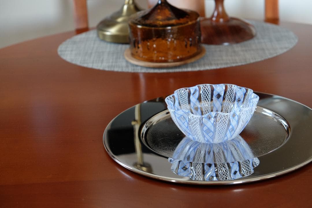 レースガラス 吹きガラス グラス 花瓶/ワイングラス 昭和レトロ 江波冨士子/