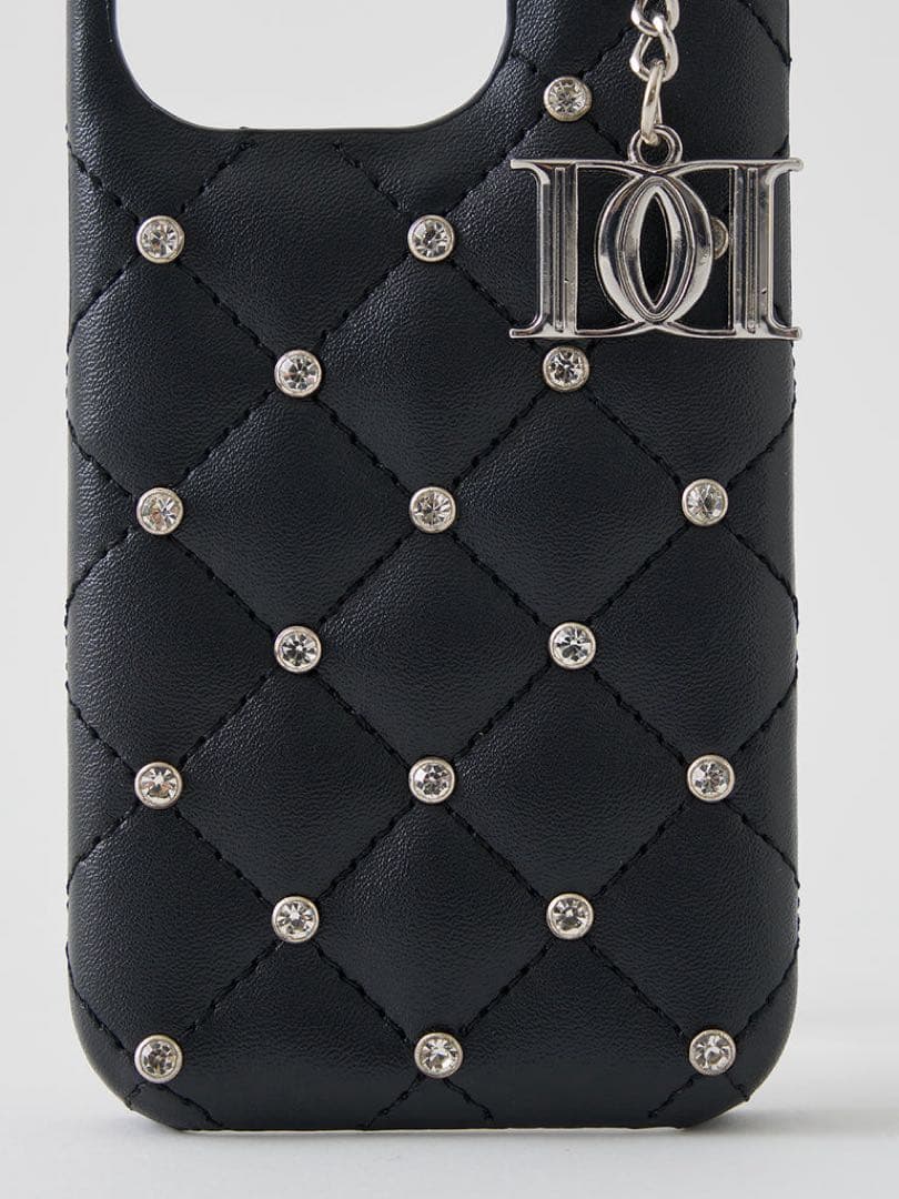 Darich キルティングビジューDDチャームiPhoneケース 15 黒