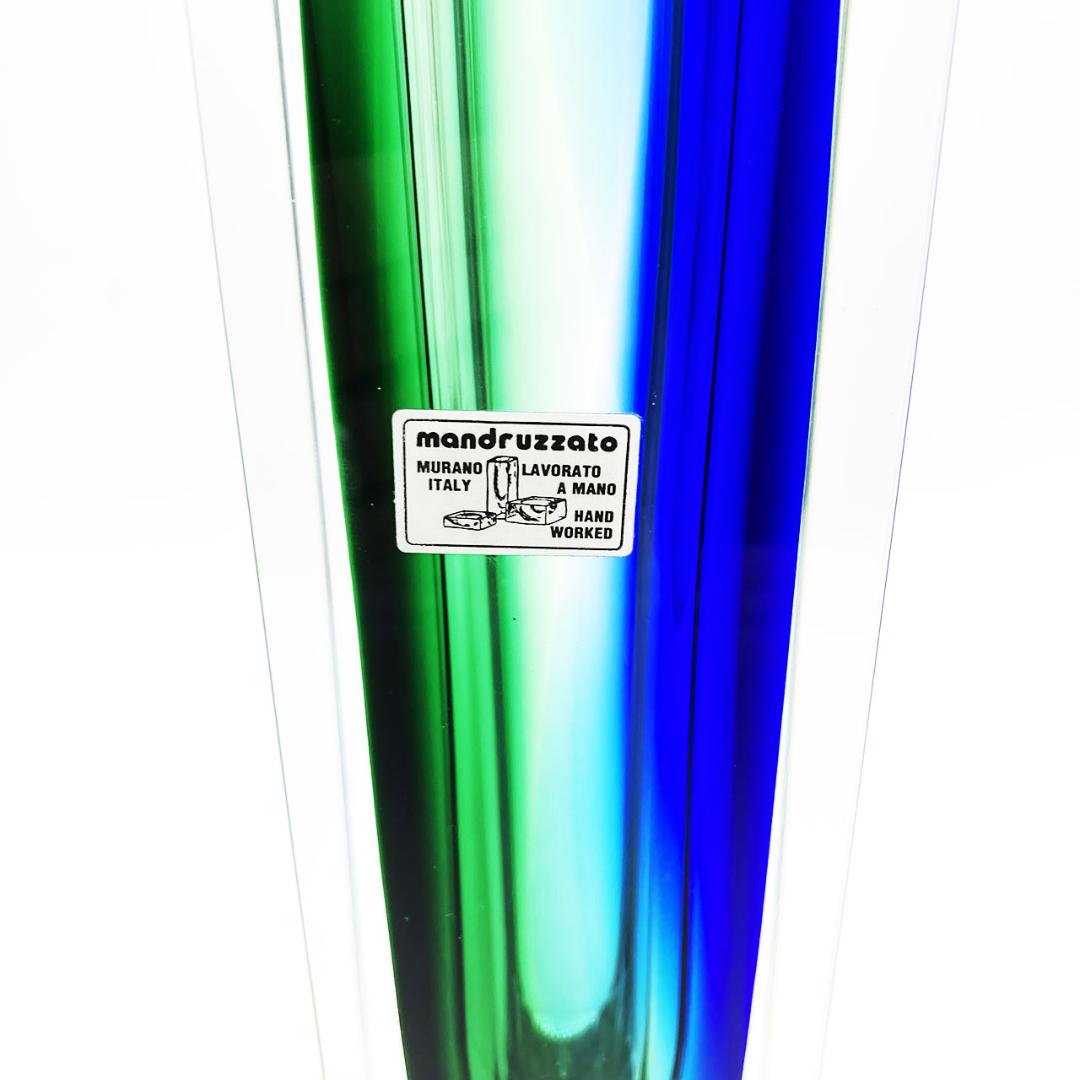 ヴェネチアガラス ムラノ マンドラザート 花瓶 一輪挿し グリーン＆ブルー