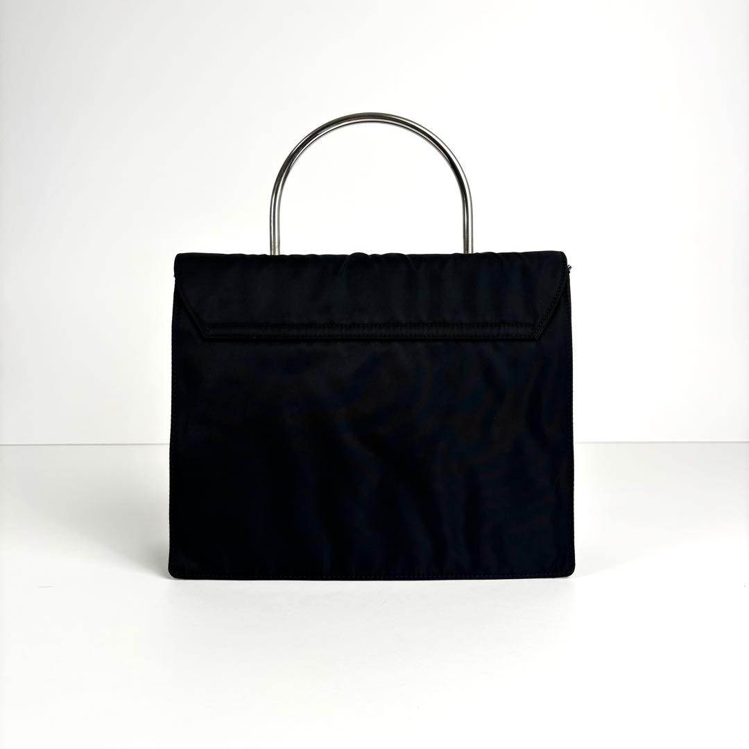 美品 PRADA プラダ メタルハンドル ハンドバッグ ナイロン ブラック