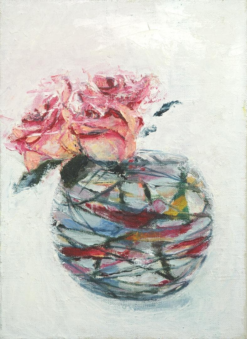 油絵 菅家令子 絵 絵画 インテリア 額付(銀) F4-070102 花 バラ