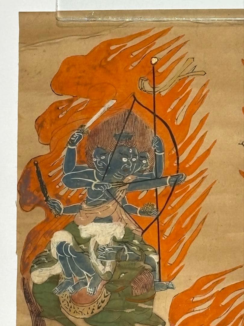 「五大明王像図」彩色木版刷り 1枚|不動明王 仏教美術 仏像 真言宗 高野山
