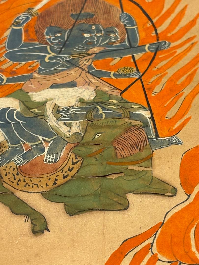 「五大明王像図」彩色木版刷り 1枚|不動明王 仏教美術 仏像 真言宗 高野山