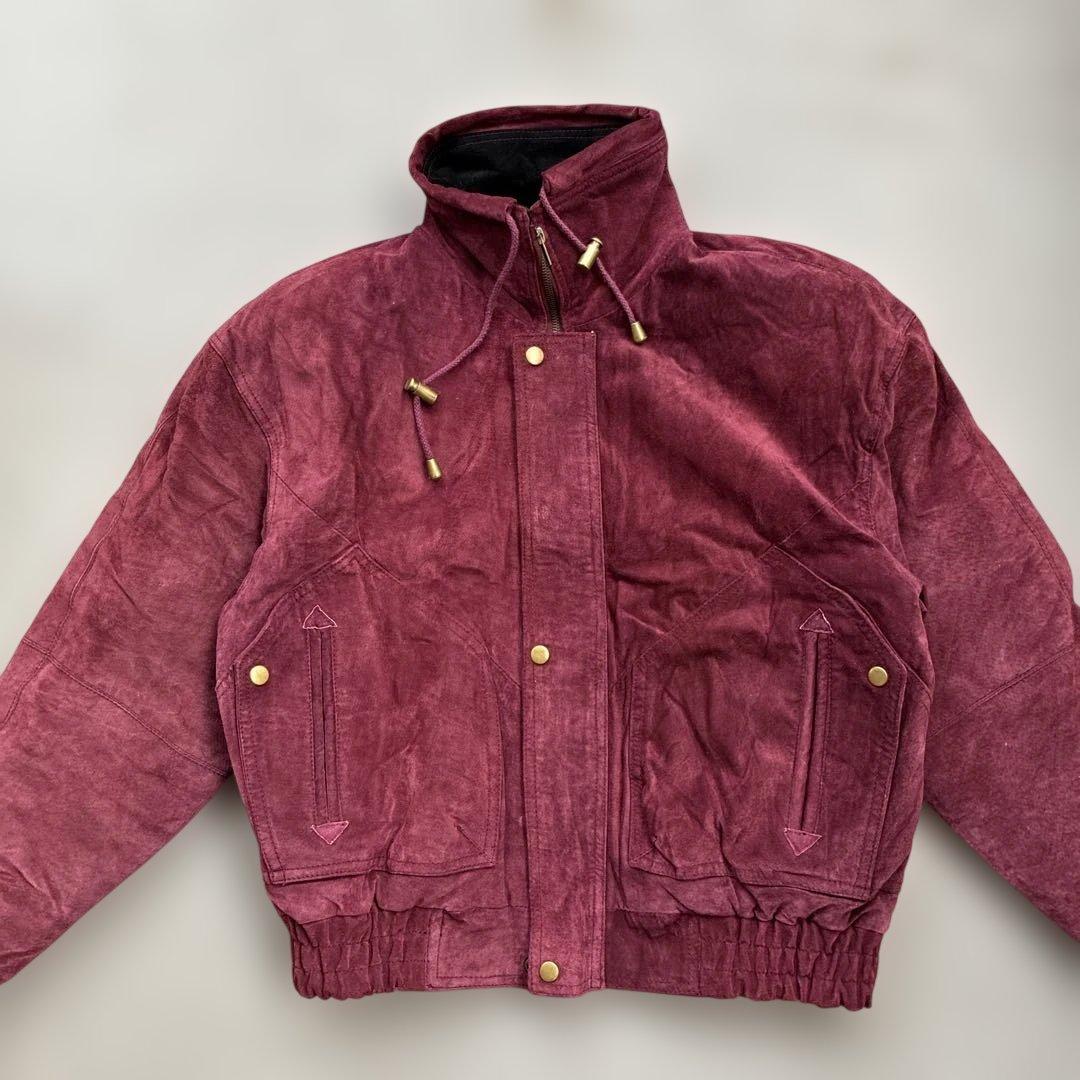本革レザージャケット　えんじ色赤レッド　ヴィンテージ90sブルゾン短丈ハイネック