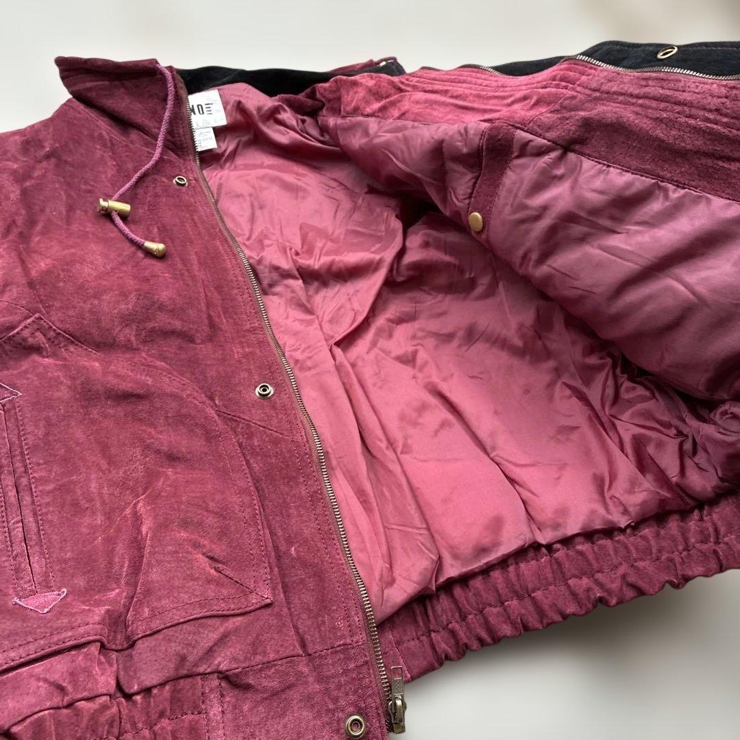 本革レザージャケット　えんじ色赤レッド　ヴィンテージ90sブルゾン短丈ハイネック