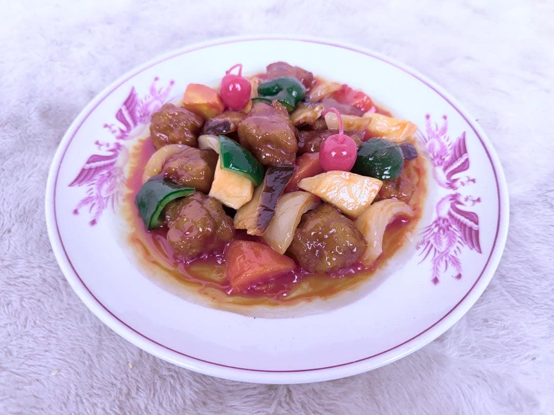 リアル食品サンプル 酢豚 甘酢あん 中華料理ディスプレイ用 直径約26.5cm