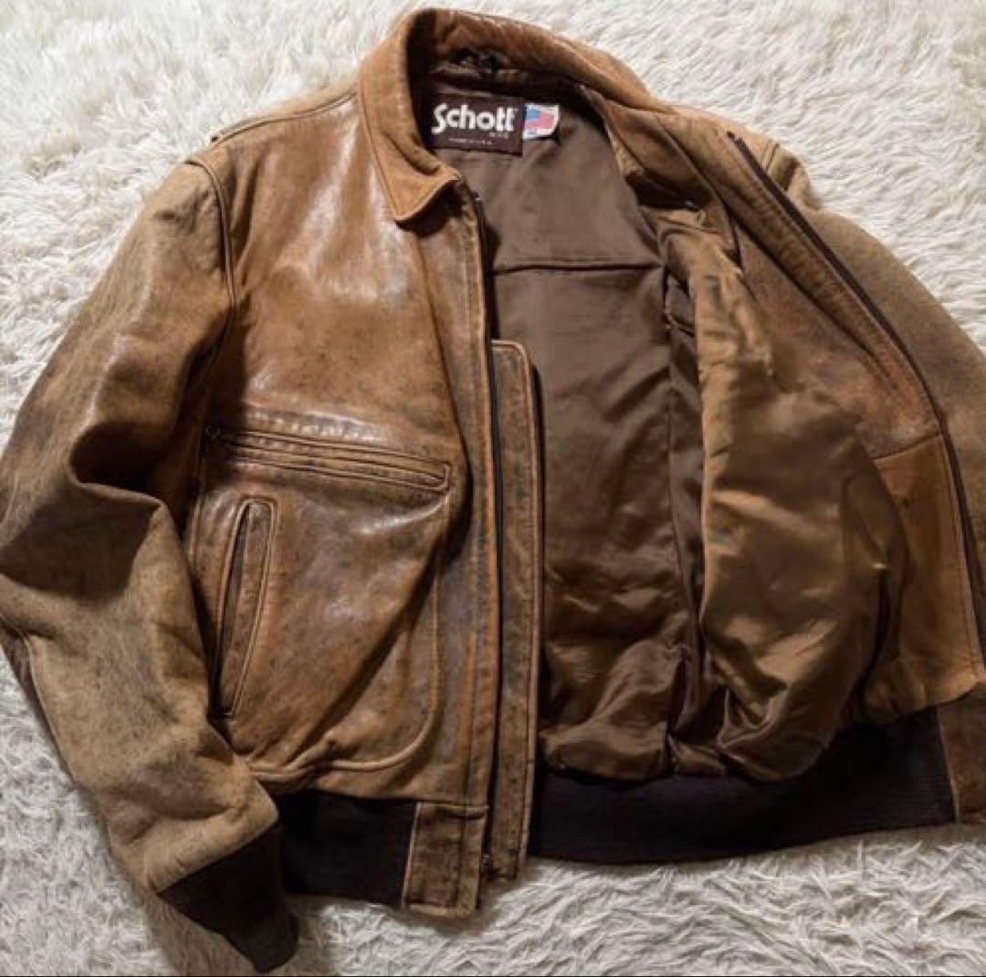 Schott シングルライダースジャケット 本革 USA製 275 ベージュ