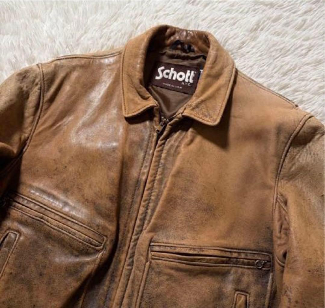 Schott シングルライダースジャケット 本革 USA製 275 ベージュ