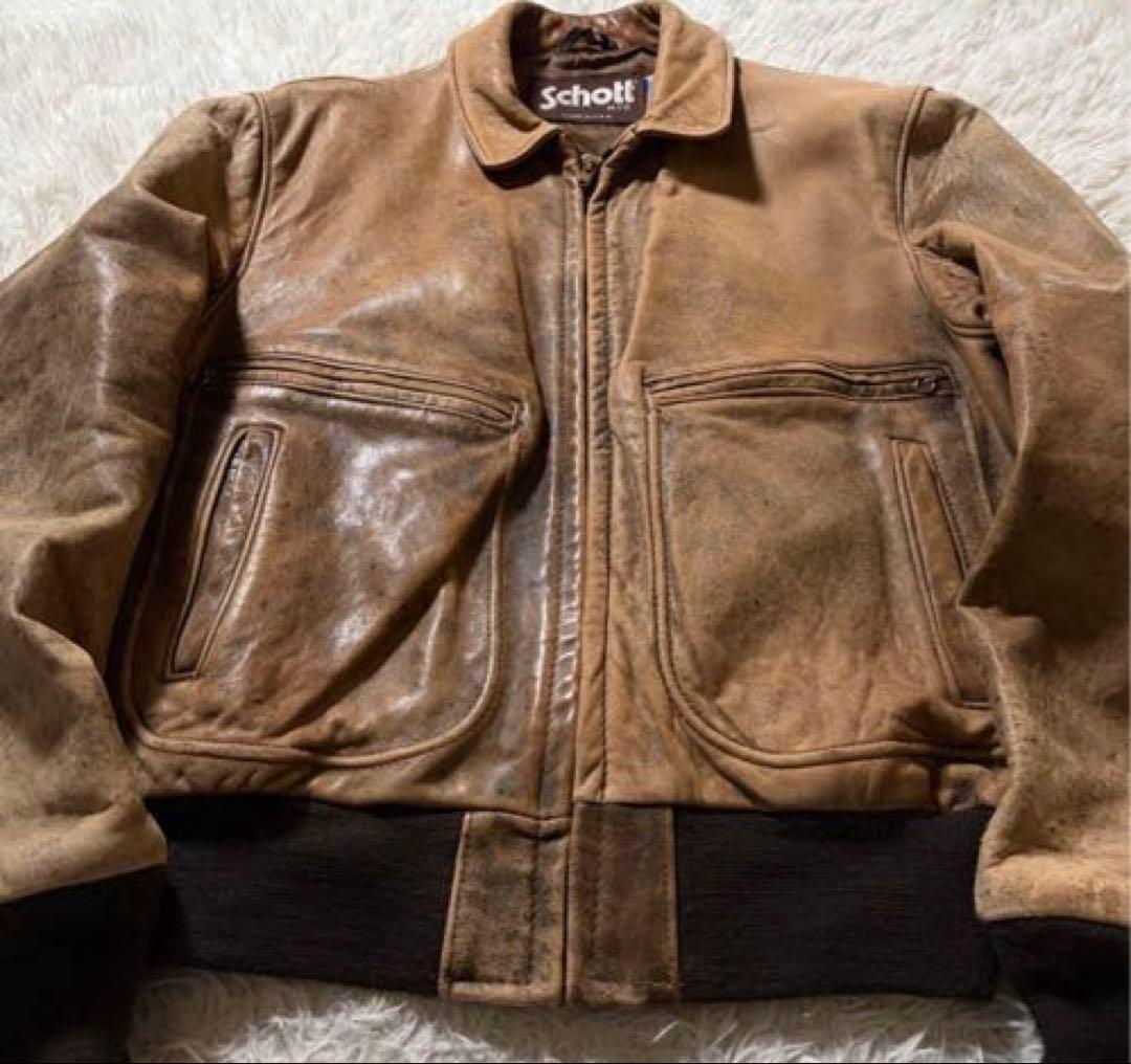 Schott シングルライダースジャケット 本革 USA製 275 ベージュ