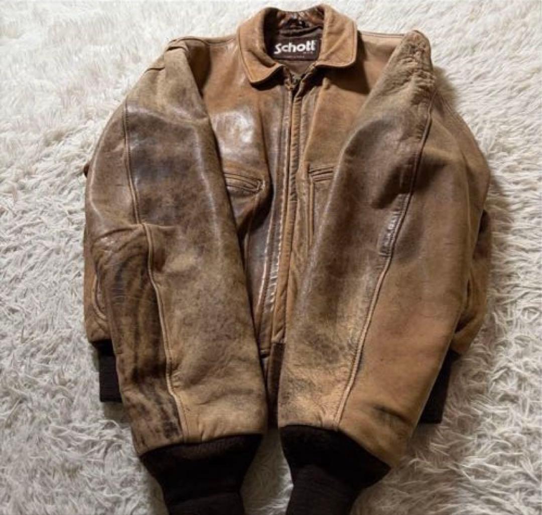 Schott シングルライダースジャケット 本革 USA製 275 ベージュ