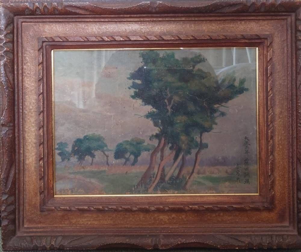 模写としての出品です。キャンバスに油彩「大正三年 藤田嗣治 松◯於」の記載あり。