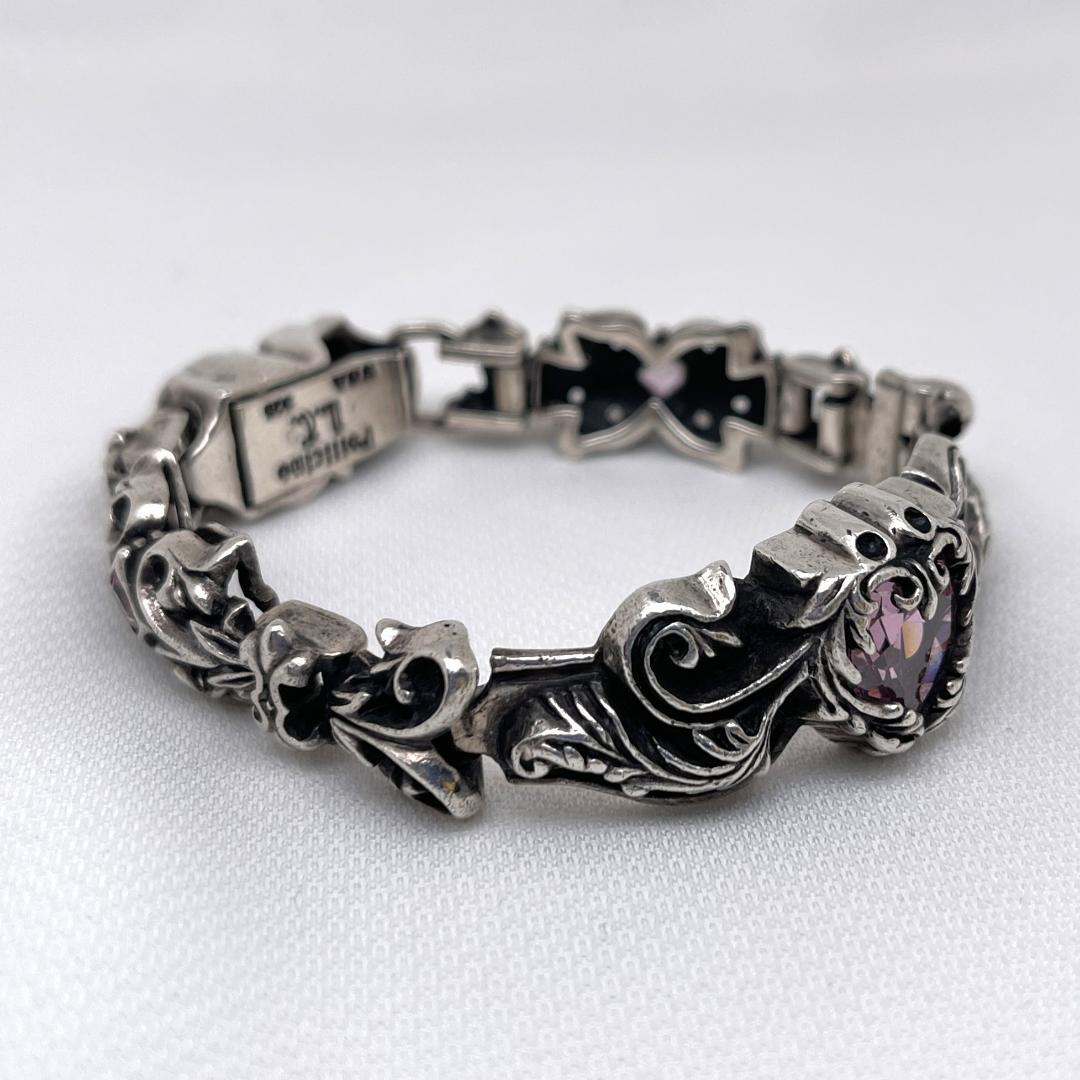 Leathers and Treasures スクロールハート ブレスレット 桃