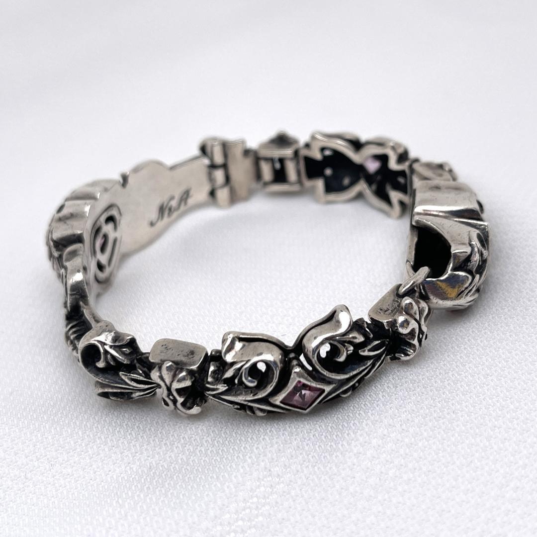 Leathers and Treasures スクロールハート ブレスレット 桃