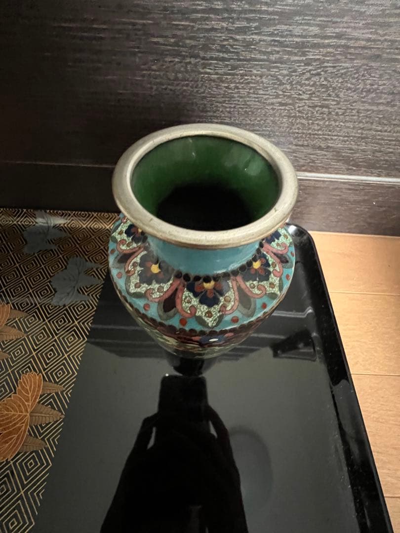 高級日本七宝花瓶 龍と鳳凰 花唐草文 骨董2