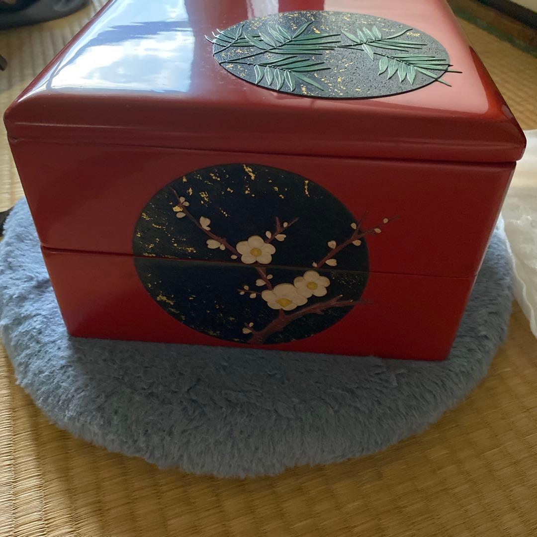 漆器 重箱 赤色 花柄