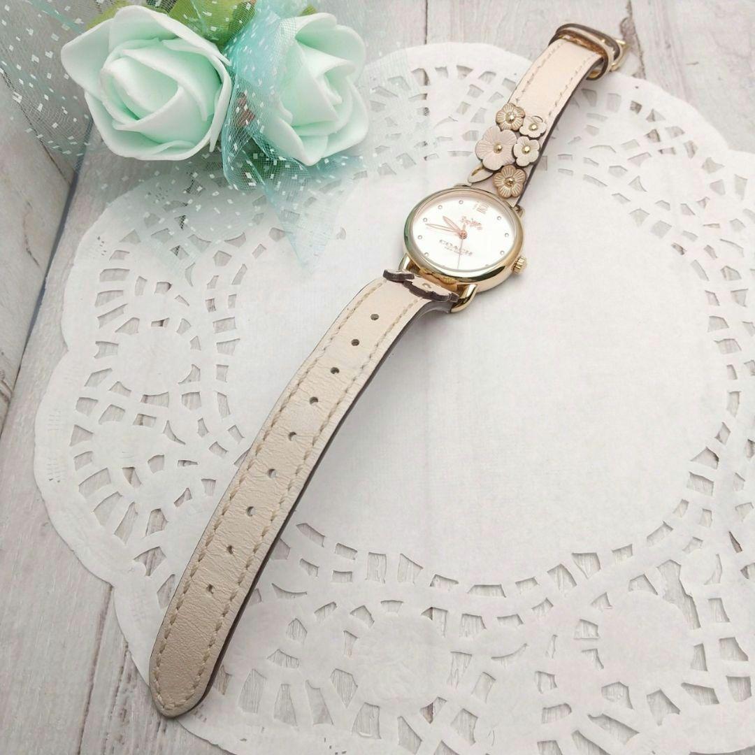 稼働品 箱付き 美品 コーチ 腕時計 レディース フラワーデザイン 馬車ロゴ