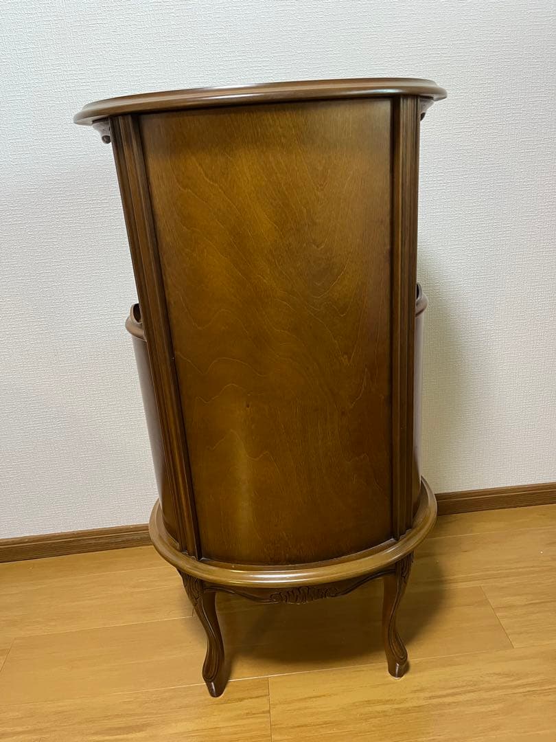 アンティーク調 木製サイドチェスト 4段引き出し 丸テーブル コンソールテーブル