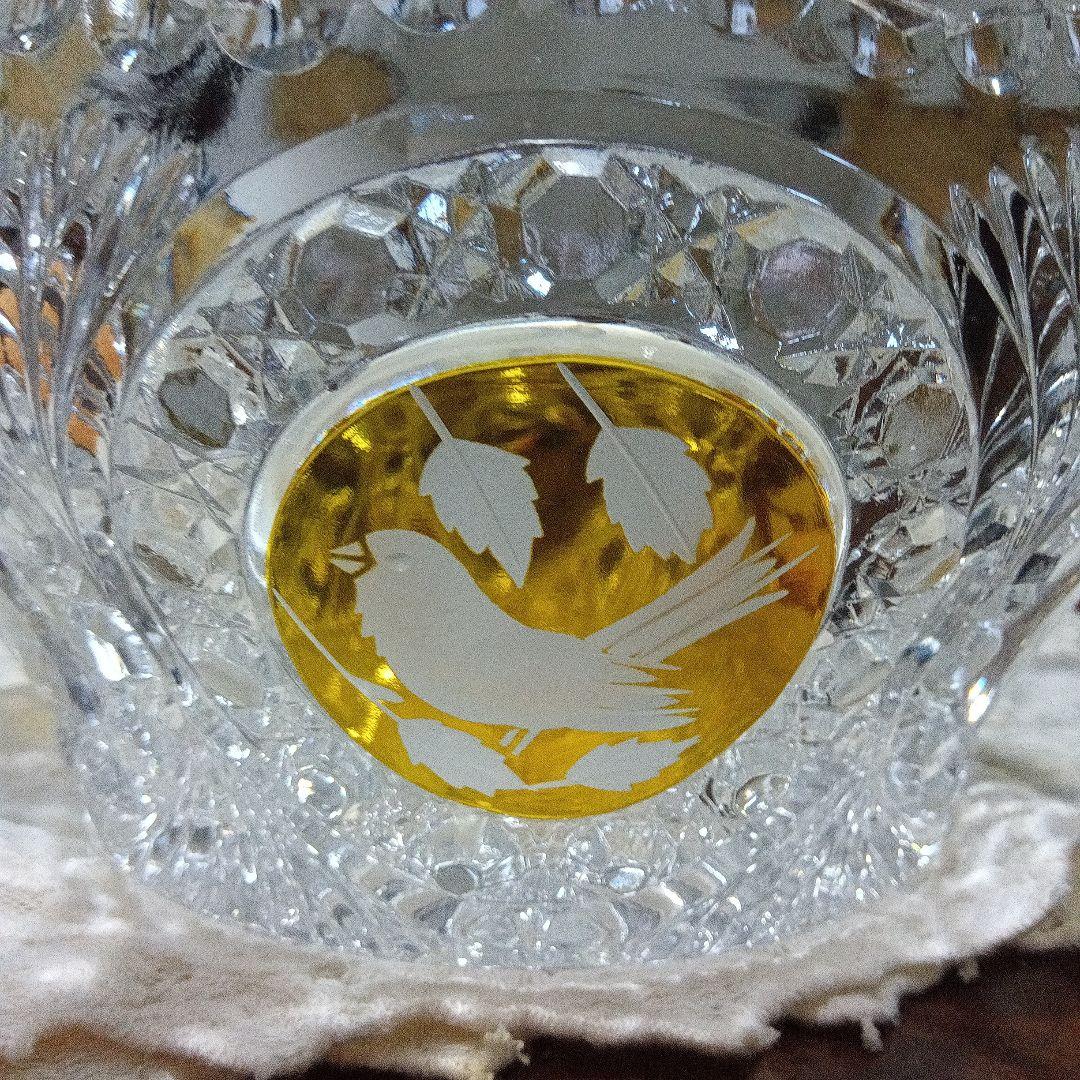 ホフバウワー イエローバードクリスタルガラス ボウル 小鳥アンティーク　西ドイツ