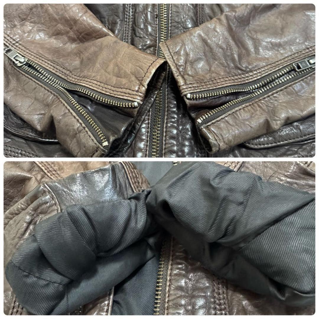 Harley-Davidson 　シングルライダース　牛革　ロゴ　エンボス　L