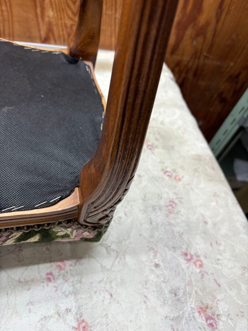 スツール 金華山 グリーン 猫脚 木製 完成品 オットマン　イタリア