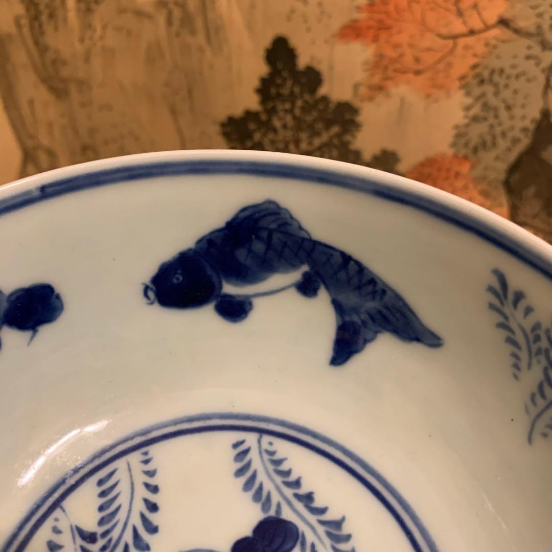 中国美術 大明崇禎年製 お椀　アンティーク　美品　染付　細工 山水