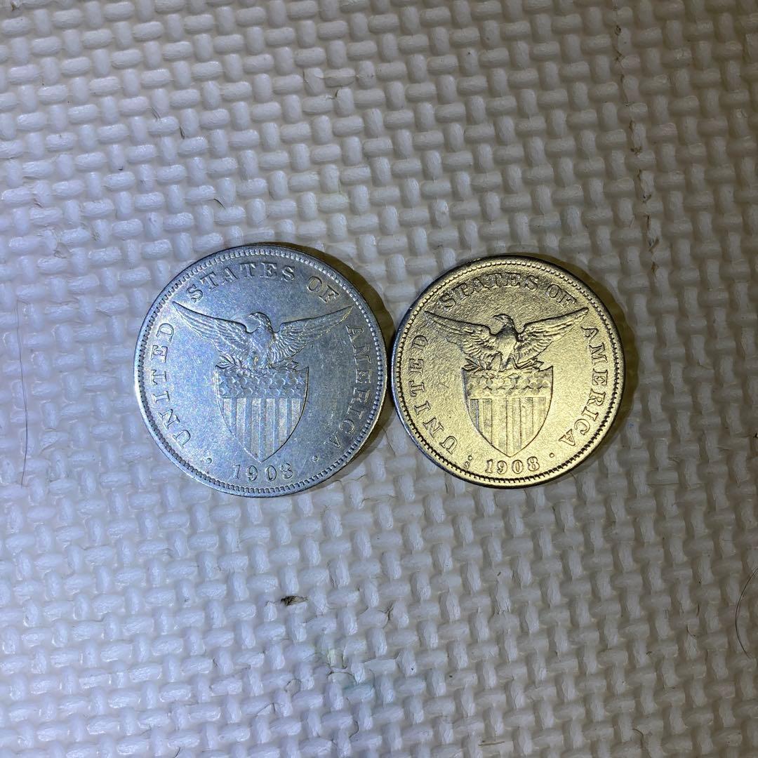 アメリカ領フィリピン銀貨。大型小型２枚セット。