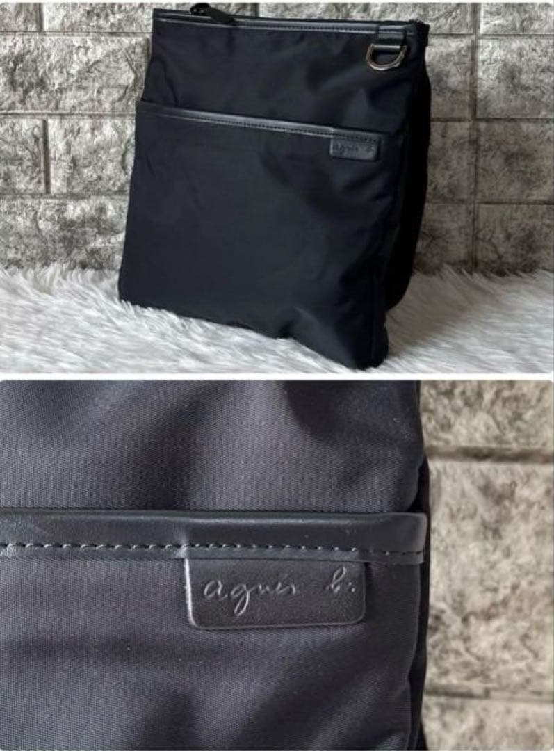 極美品agnes.b アニエスベー ナイロン ショルダーバッグ レザー